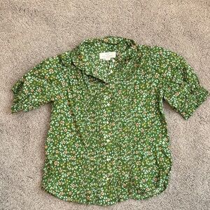 Trovata Green Floral Short-Sleeve Button Front Top